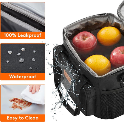 Insulated Lunch Bag - 8.5L Capacity, 12-Can Soft Cooler Tote for Adults - Black