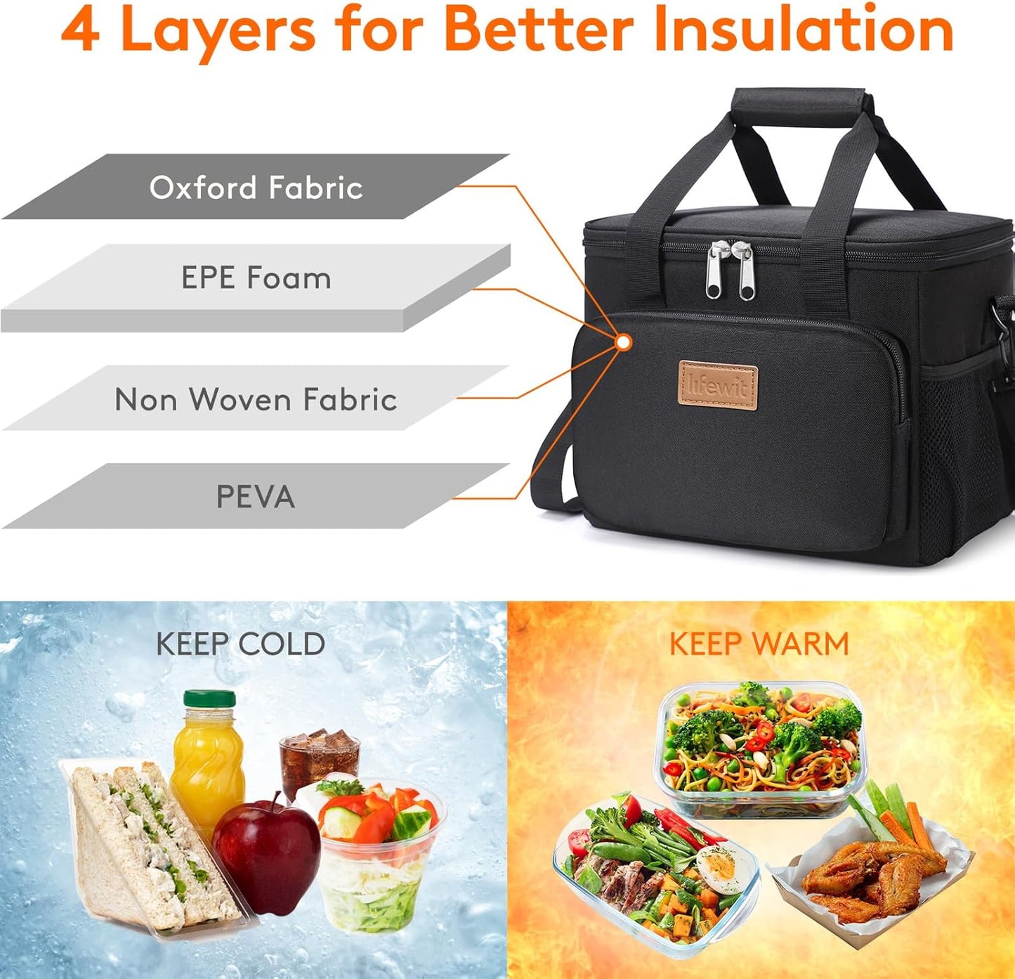 Insulated Lunch Bag - 8.5L Capacity, 12-Can Soft Cooler Tote for Adults - Black
