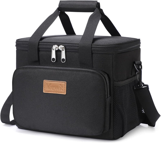 Insulated Lunch Bag - 8.5L Capacity, 12-Can Soft Cooler Tote for Adults - Black